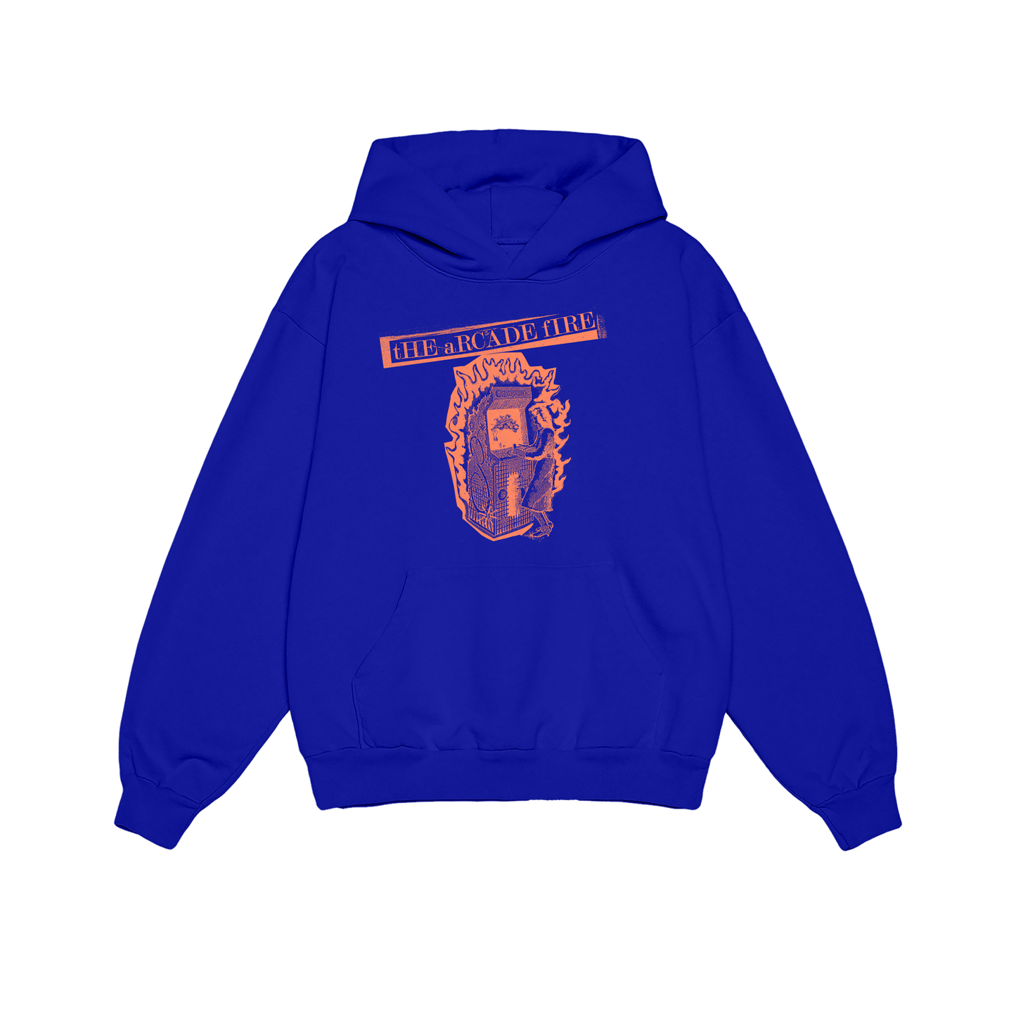Arcade Fire - Unisex Funeral Blue Hoodie with orange Arcade Fire print