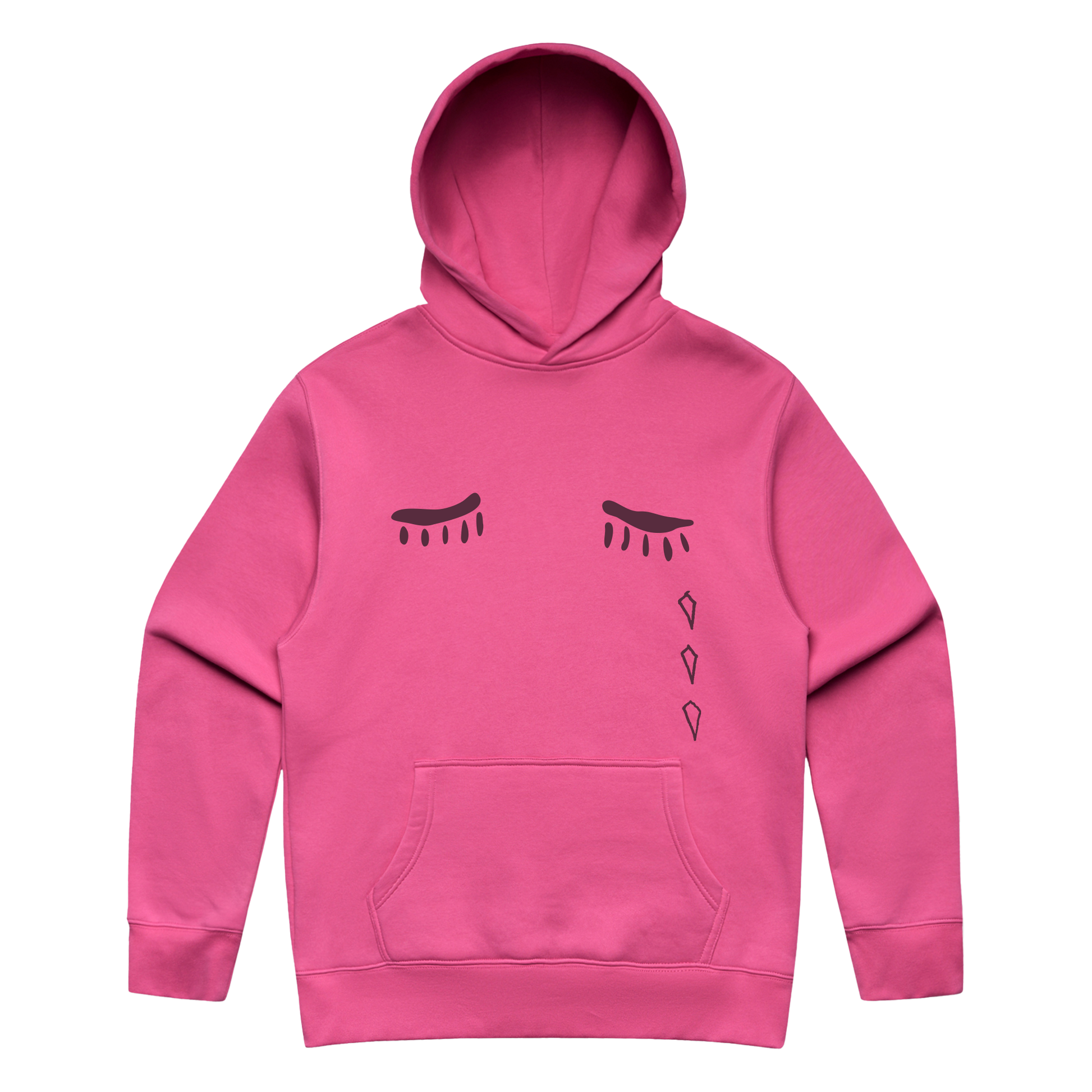 Pink unisex hoodie featuring a Diamond Tears print across the front and Arcade Fire 2025 tour dates across the back.