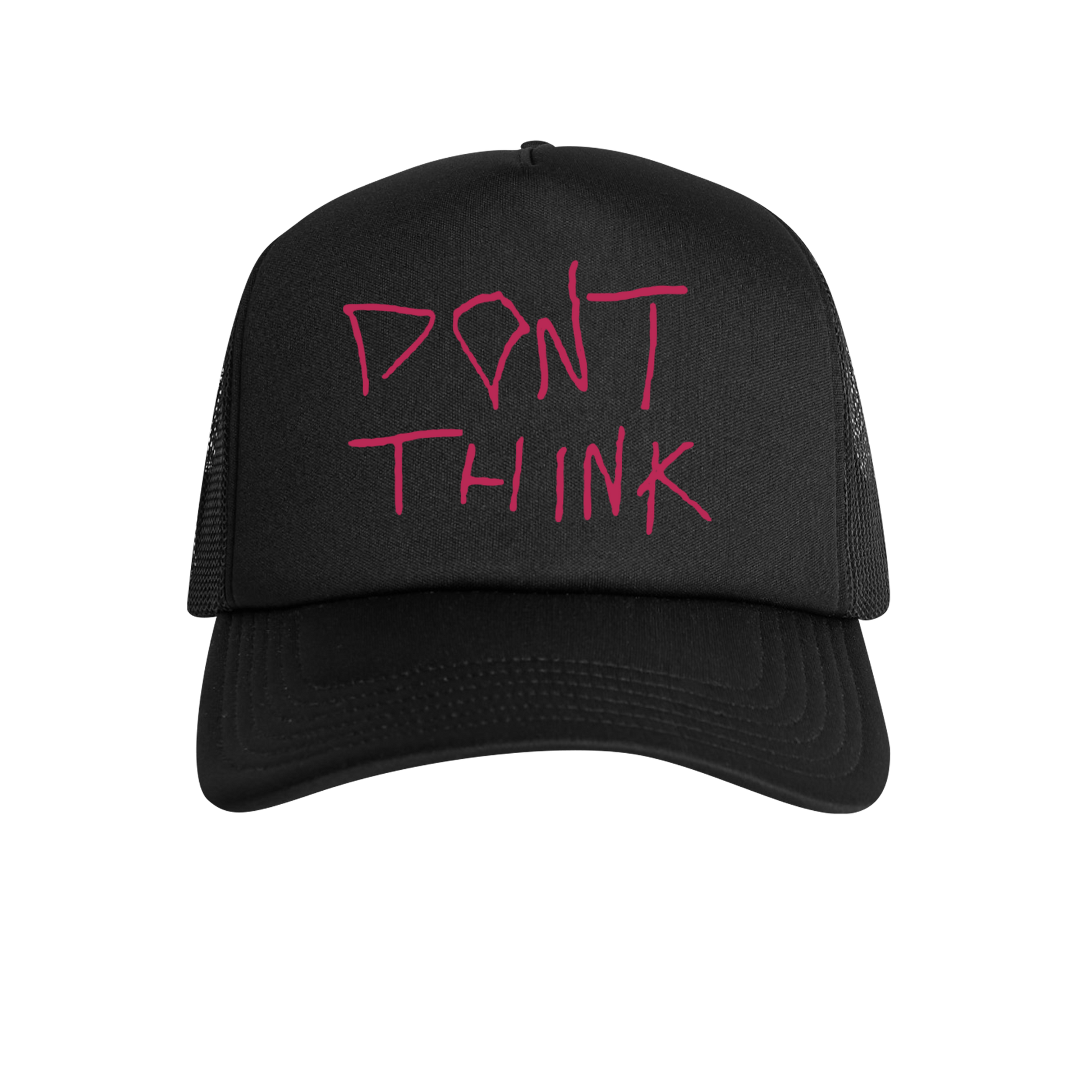 Arcade Fire - Black Trucker hat with pink embroidered "Don't Think" motive across the front