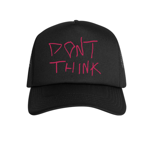 Arcade Fire - Black Trucker hat with pink embroidered "Don't Think" motive across the front