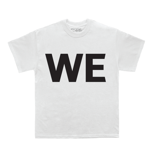 Arcade Fire - White short-sleeve unisex T-Shirt with black WE print across the front